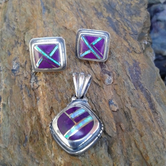 Sterling Silver Inlaid pendant SET - Picture 2 of 7